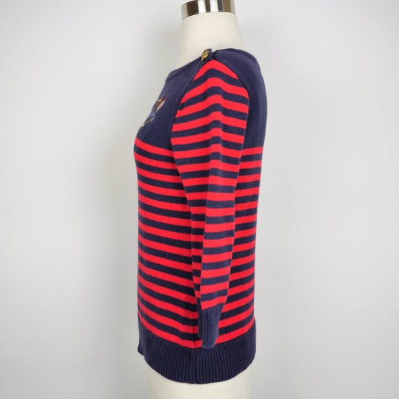 LAUREN JEANS Navy blue & red striped knit sweater - Picture 4 of 8